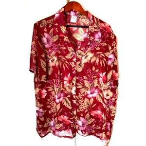 Haband Womens Button Up Shirt Multicolor Floral Short Sleeve Collar Sheer XXL